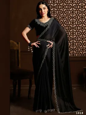 Aafreen Partywear Designer Black Satin Chiffon Fancy Saree