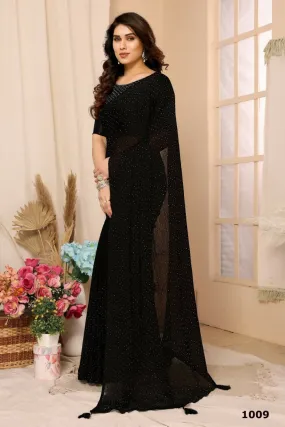 Aafreen Partywear Designer Black Satin Chiffon Fancy Saree