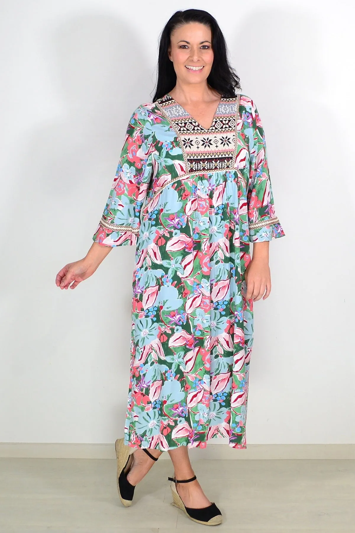 Aztec Blue Tone Long Tunic Caftan