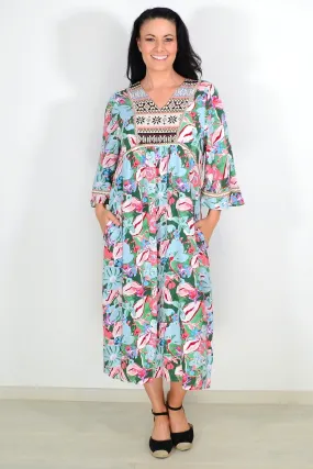 Aztec Blue Tone Long Tunic Caftan