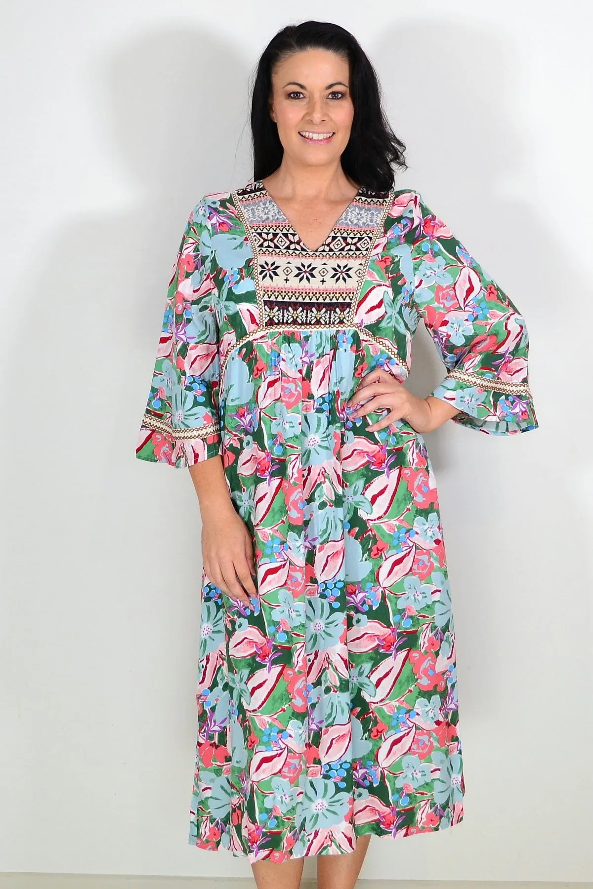 Aztec Blue Tone Long Tunic Caftan