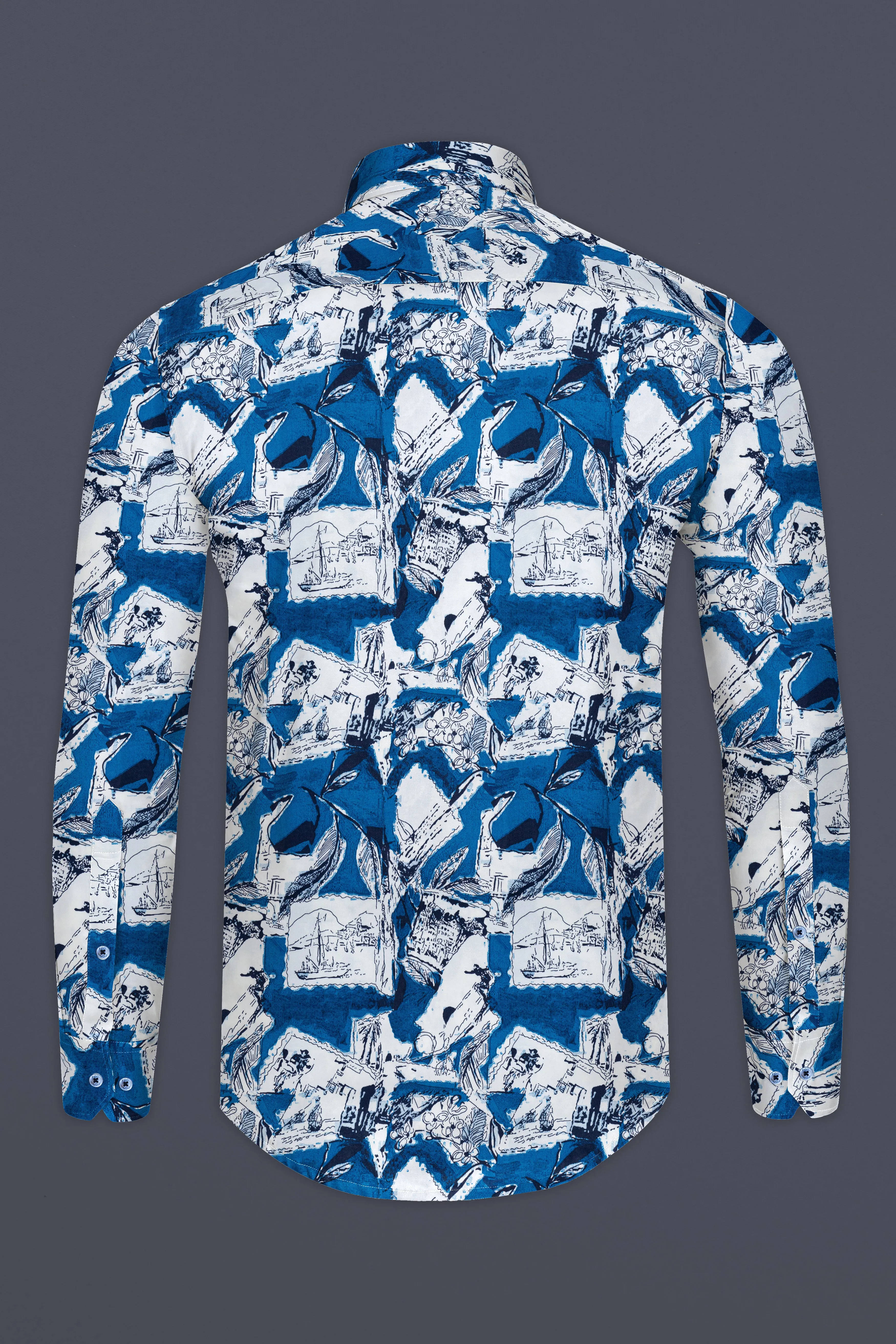 Azure Blue with White Ocean Printed Super Soft Premium Cotton Shirt