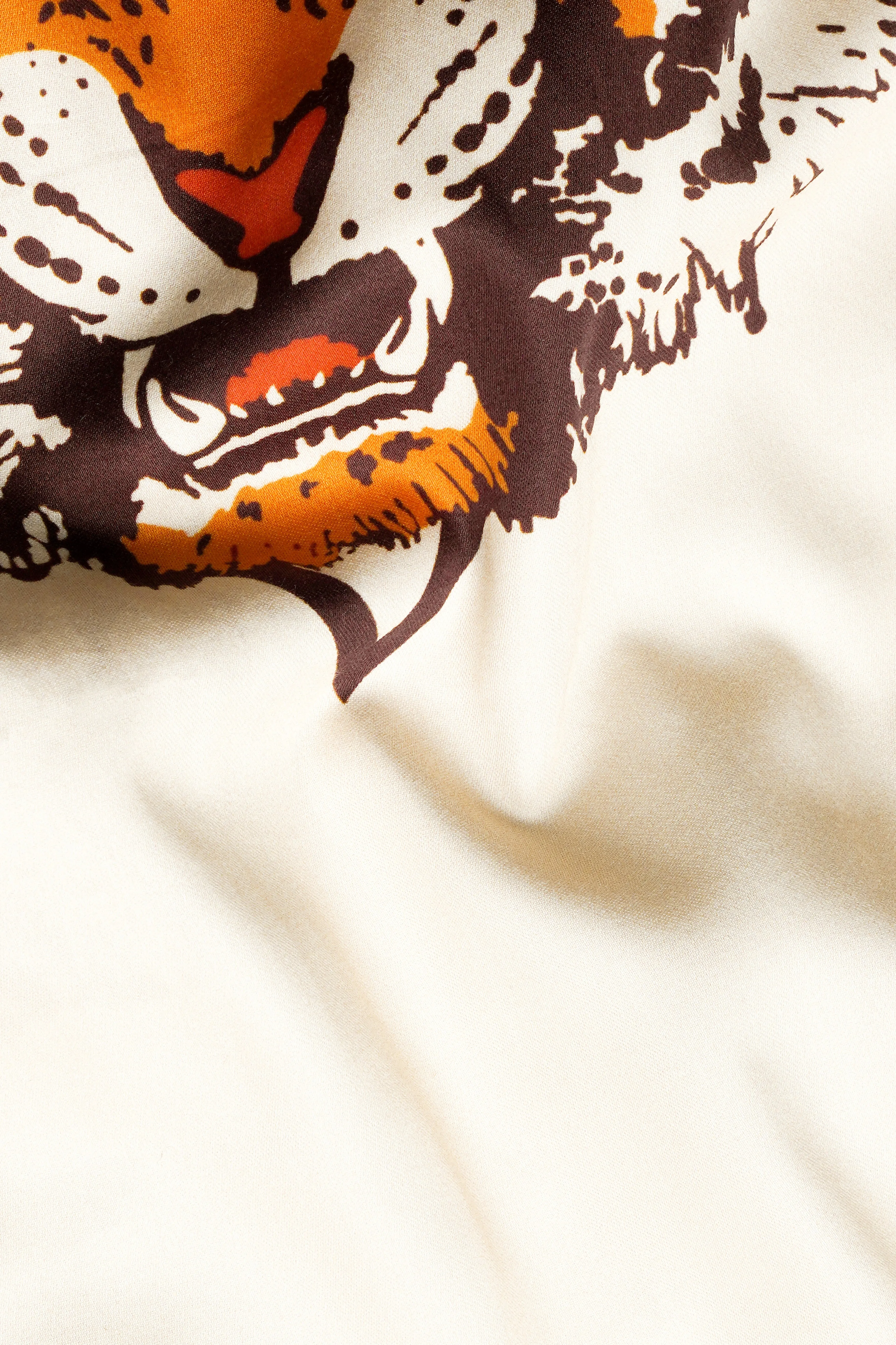 Bianca Cream with Cedar Brown and Tahiti Orange Tigers Printed Subtle Sheen Super Soft Premium Cotton Designer Shirt