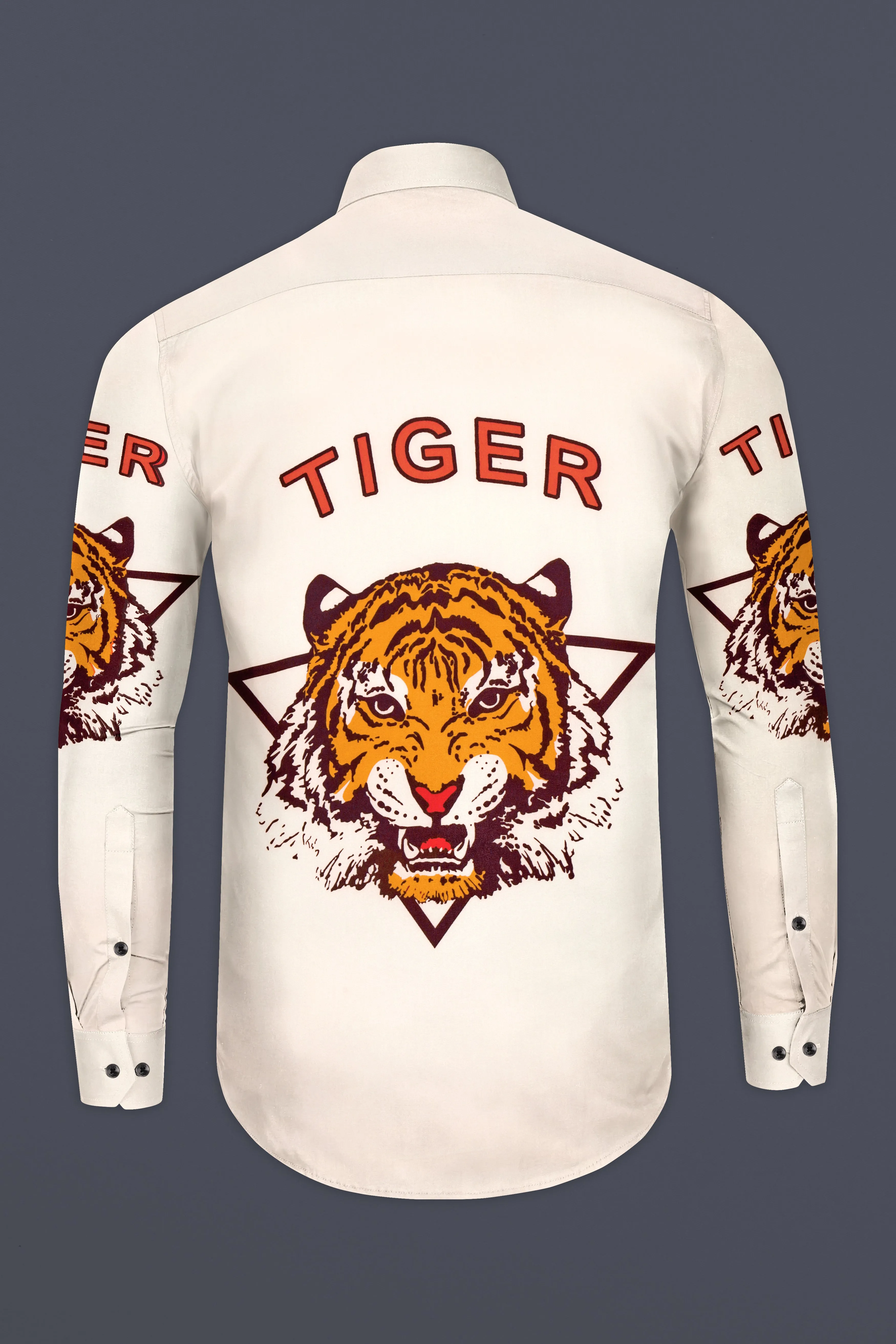 Bianca Cream with Cedar Brown and Tahiti Orange Tigers Printed Subtle Sheen Super Soft Premium Cotton Designer Shirt