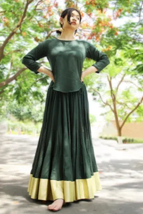 Bottle Green 100 Kalidar Skirt & Crop Top