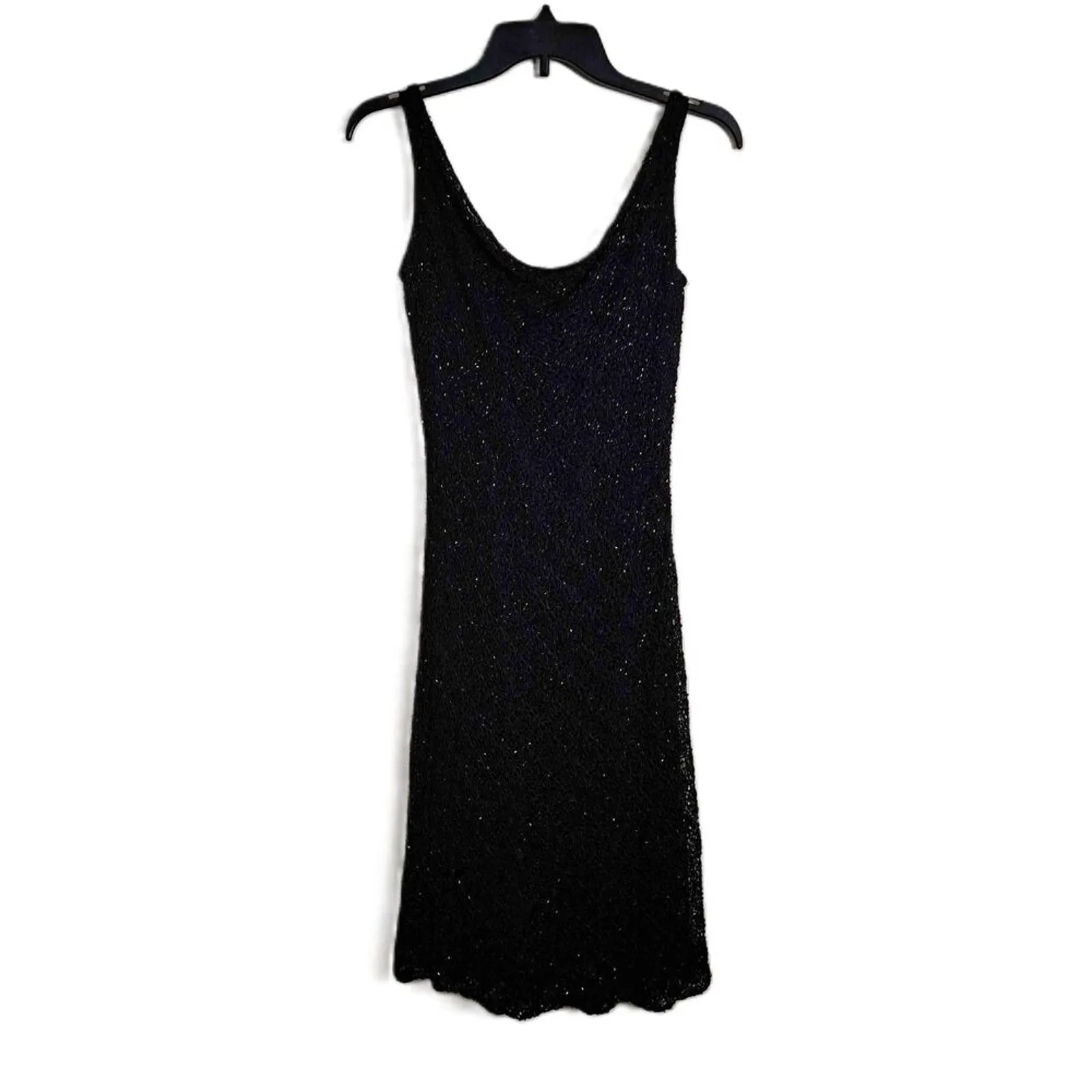 Carmen Marc Valvo Black Beaded Scoop Neck Sleeveless Cocktail Dress