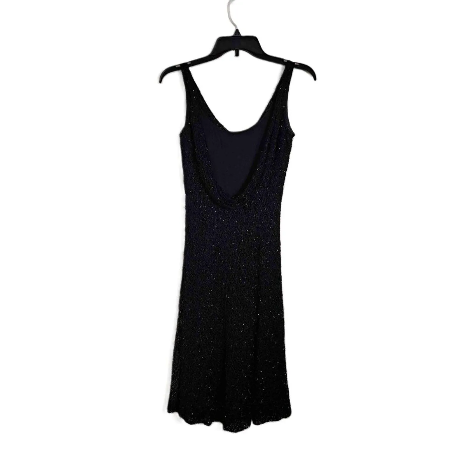 Carmen Marc Valvo Black Beaded Scoop Neck Sleeveless Cocktail Dress