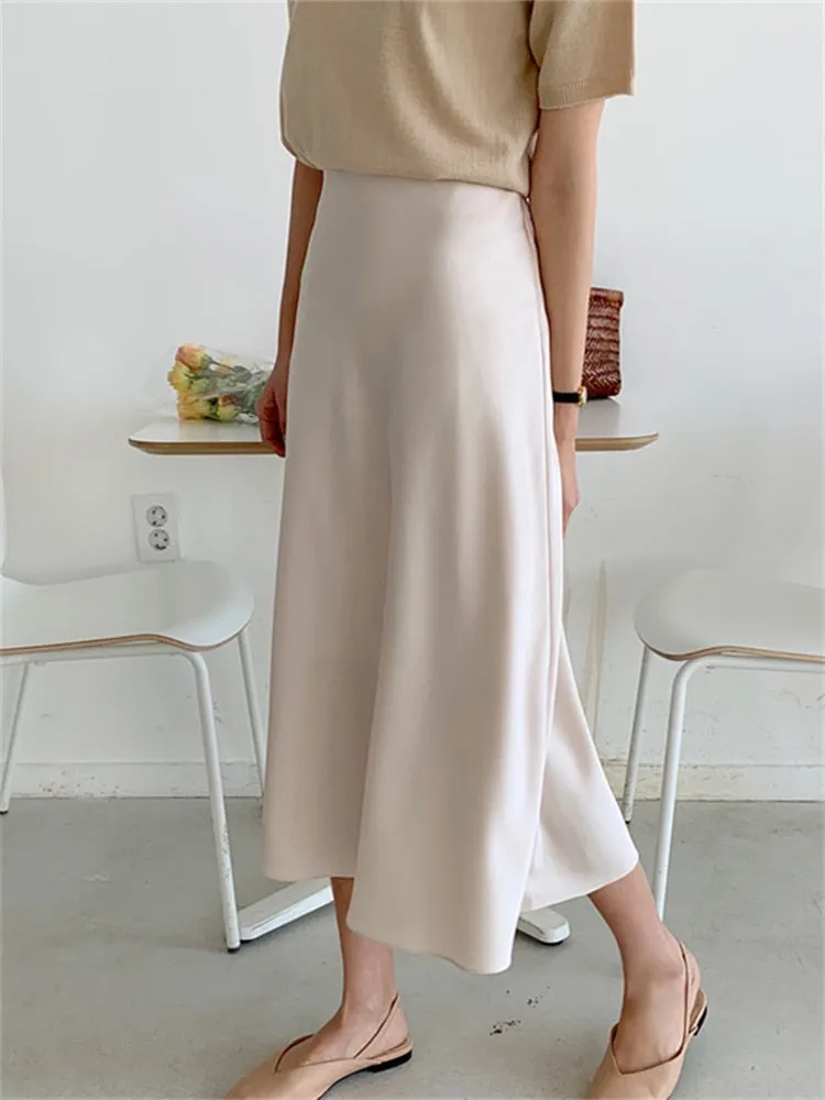 Casual Midi Silk Fashion Skirt