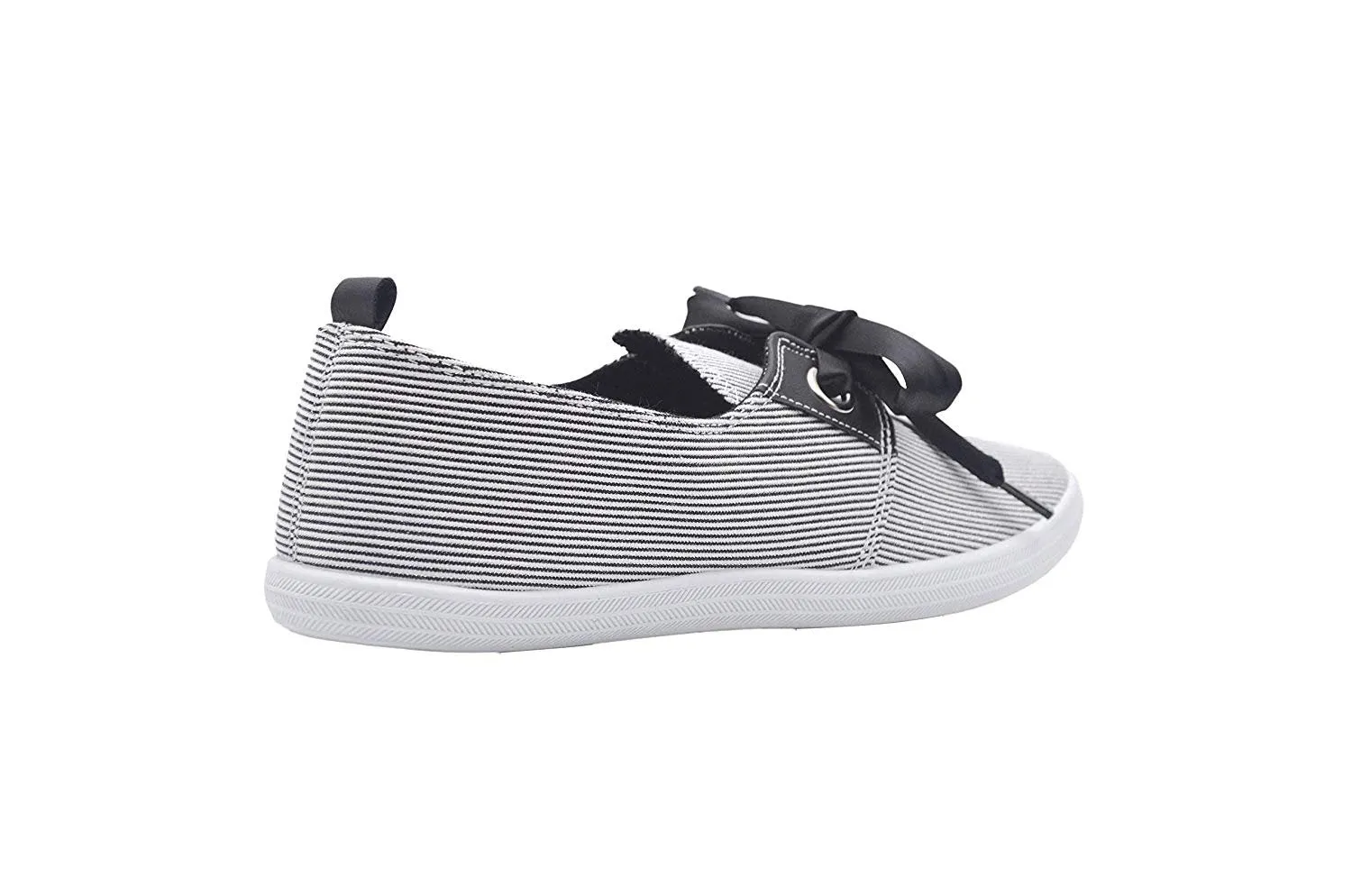 dELiAs Ladies Sneakers Stripe Fabric Slip On Sneaker with Satin Bow