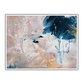 Horizontal beige & blue abstract wall art print