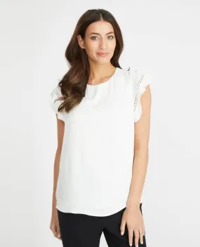 Ivory Frill Sleeve Satin Blouse with Back Tie