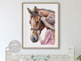 Little Girl Horse Nursery Print - 001