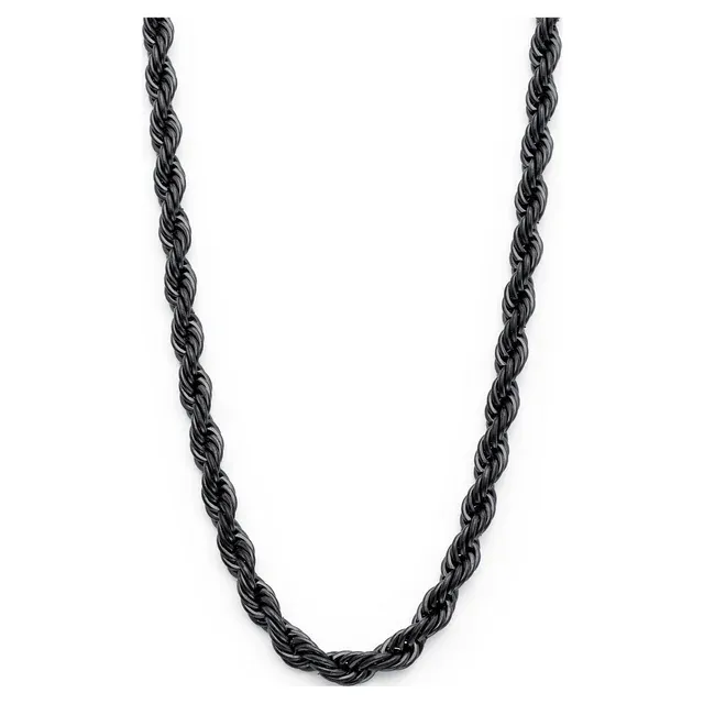 Metal Masters Black Plated Stainless Steel Men's Rope Chain Necklace 4MM 24" Lobster Lock