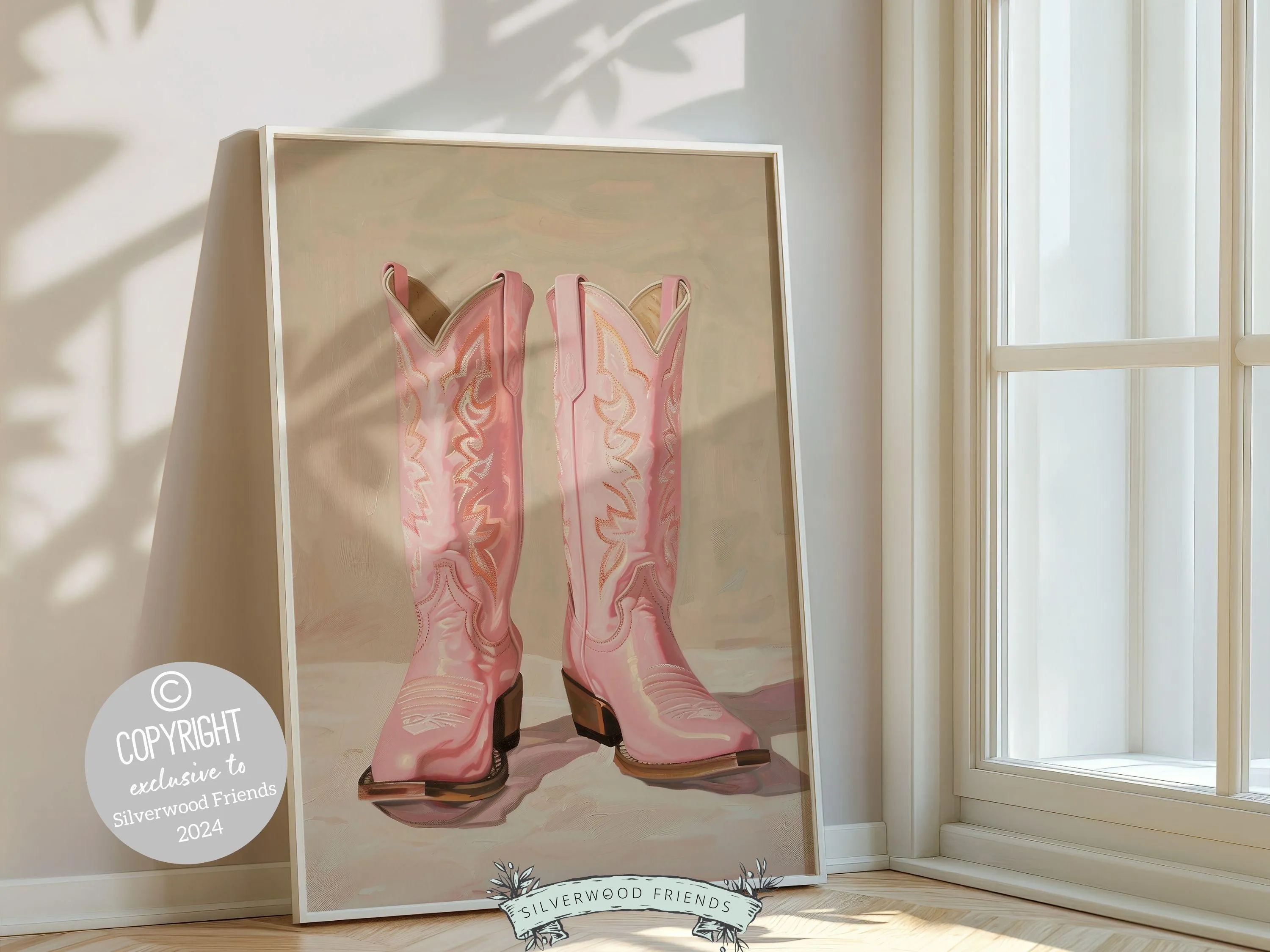 Pink Cowgirl Boots Print - 003