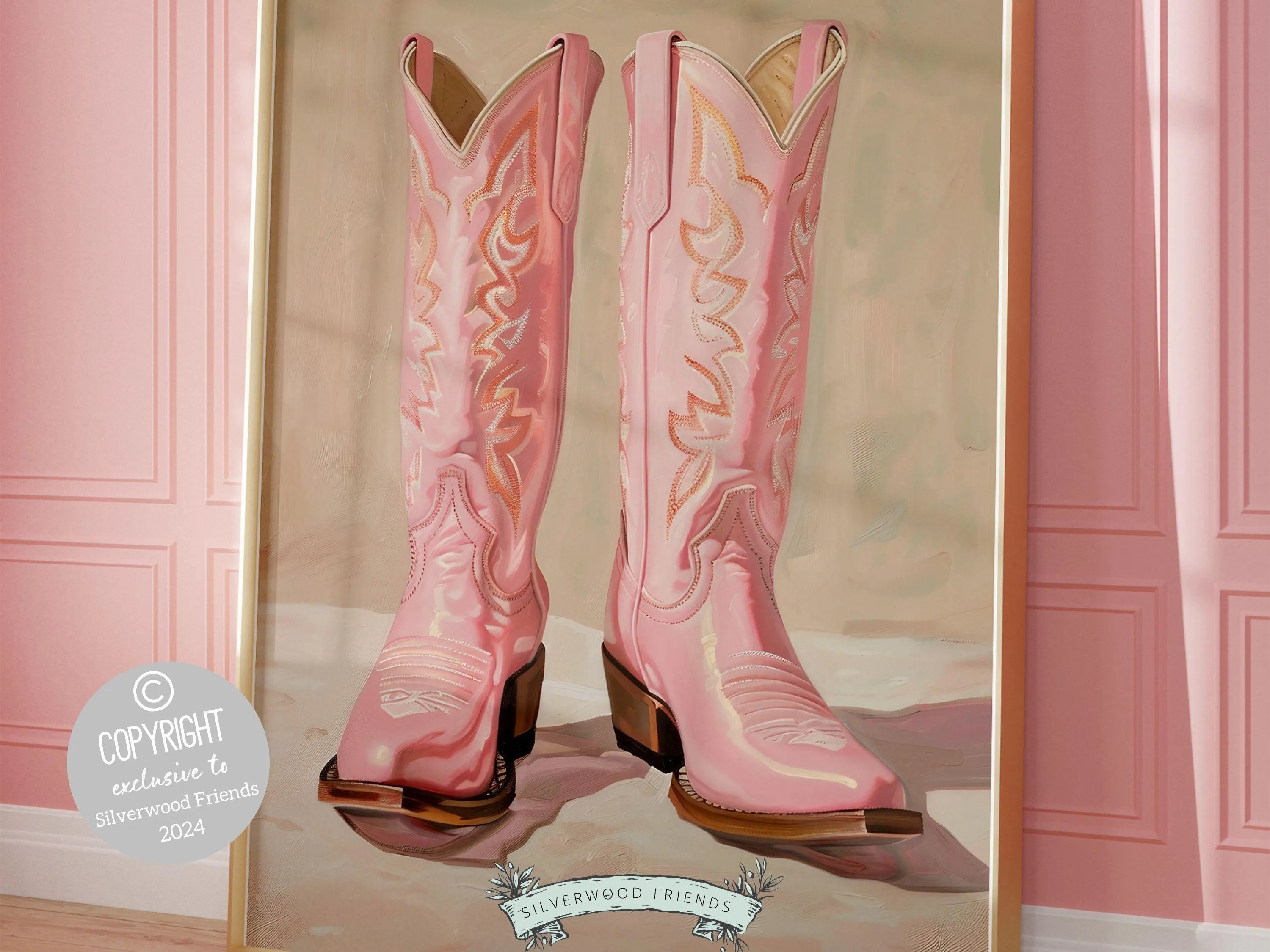 Pink Cowgirl Boots Print - 003