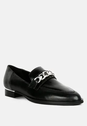 POLA Black Leather Horsebit Loafers