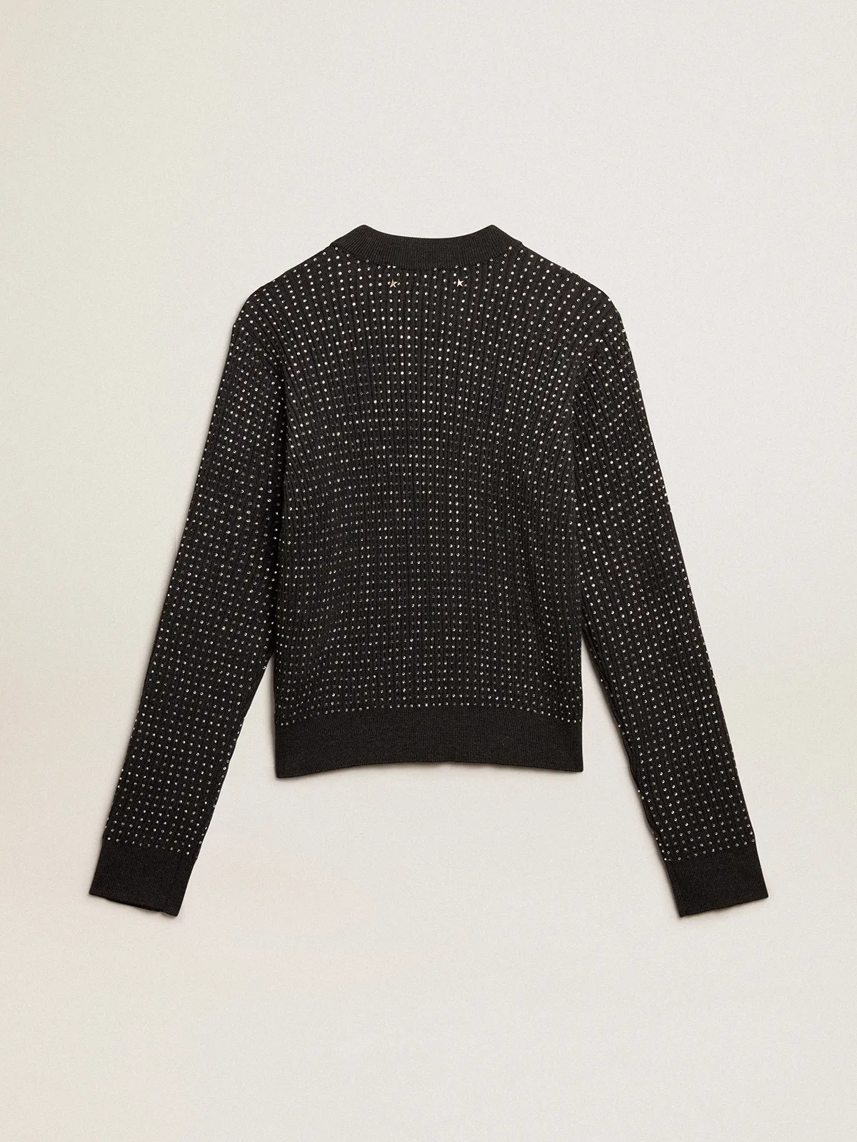 Round-neck sweater in merino wool with all-over crystals