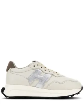 SILVER-TONE LEATHER PANELLED SNEAKERS