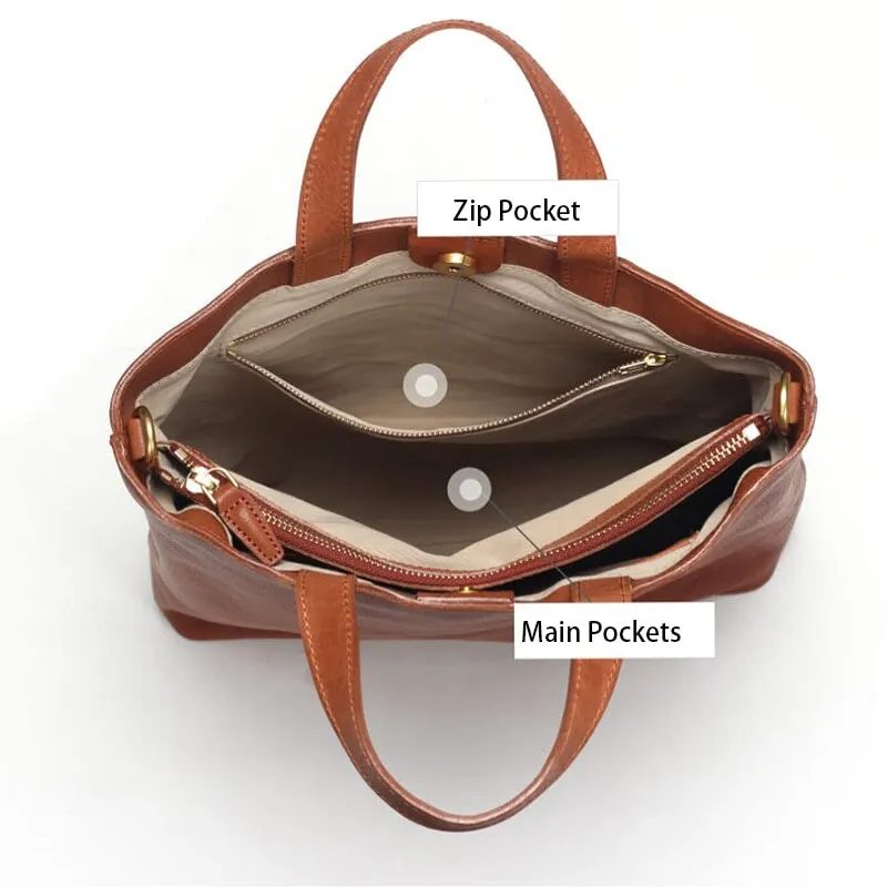 Simple Vintage Vegetable Tanned Leather Crossbody Bag Women's Commuter Bag