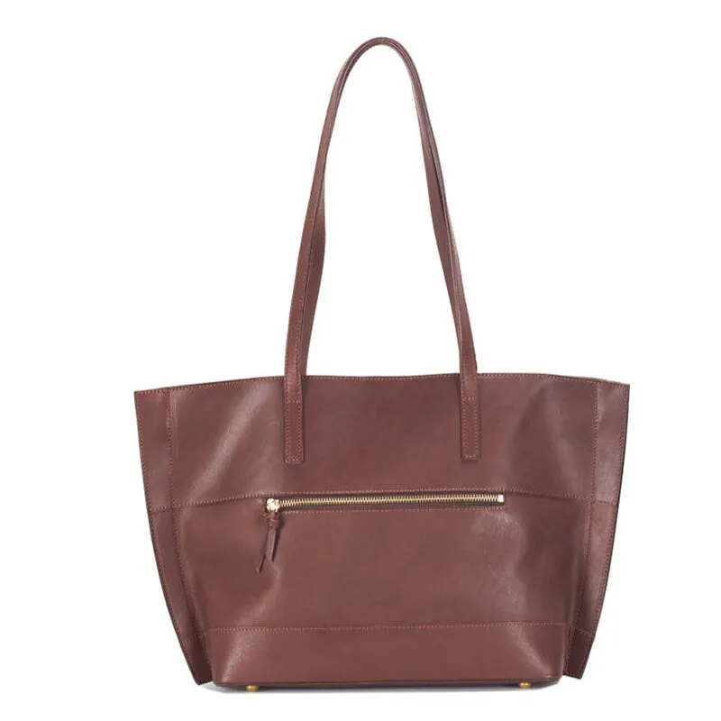 Vegetable Tanned Cowhide Leather Commuter Versatile Large-Capacity Tote Bag